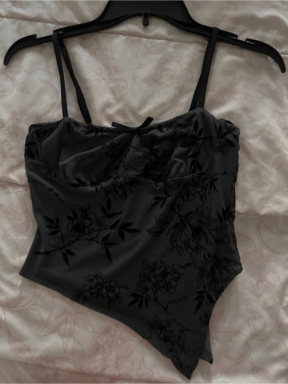 Oh Polly Black Floral Velvet Burnout Asymmetric Cami